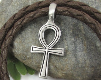 Ankh Necklace with Vegan Faux Leather Cord, Animal-Friendly Ankh Jewelry