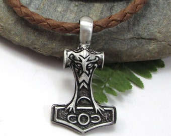 Thors Hammer Necklace, Viking Hammer Pendant with Braided Cotton Cord