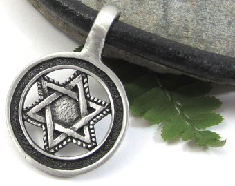 Star of David Jewelry, Mens Star of David Pendant with Thick Leather Cord