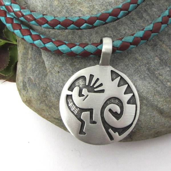 Native American Kokopelli Necklace, Thick Leather Cord Necklace, Luck and Fertility Pendant - Southwestern Jewelry