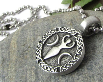 Pagan Jewelry and Gifts, Triple Moon Goddess Necklace, Silver Goddess with Stainless Steel Ball Chain Necklace, Mother Maiden Crone