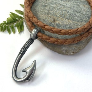 Fish Hook Necklace with Vegan Faux Leather Cord, Fisherman Gifts