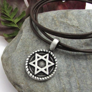 Star of David Necklace with Leather Cord, Judaica jewelry, Men&#39;s Star of David Pendant