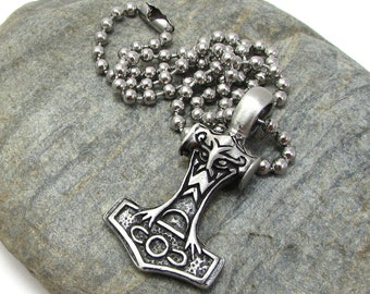 Mjolnir Thor's Hammer Necklace with Stainless Steel Ball Chain