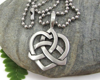 Celtic Trinity Knot Heart Necklace with Stainless Steel Ball Chain Necklace, Celtic Triquetra Knotwork Jewelry