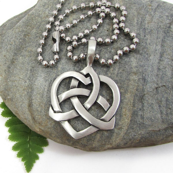 Celtic Trinity Knot Heart Necklace with Stainless Steel Ball Chain Necklace, Celtic Triquetra Knotwork Jewelry