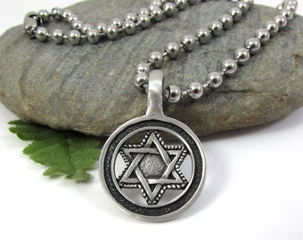 Star of David Jewelry, Mens Star of David Necklace with Large Stainless Steel Ball Chain