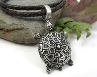 Turtle Necklace on Custom Leather Cord, Sea Turtle Pendant, Beach Jewelry