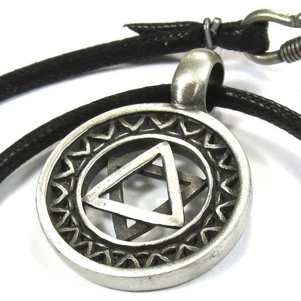 Mens Star of David Necklace - Rugged Jewish Star with Black, Brown or Tan Faux Leather Cord - Seal of Solomon