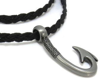 Fishhook Pendant - Fisherman and Fishing Gifts - Hemp Necklace with Devils Tale Fish hook