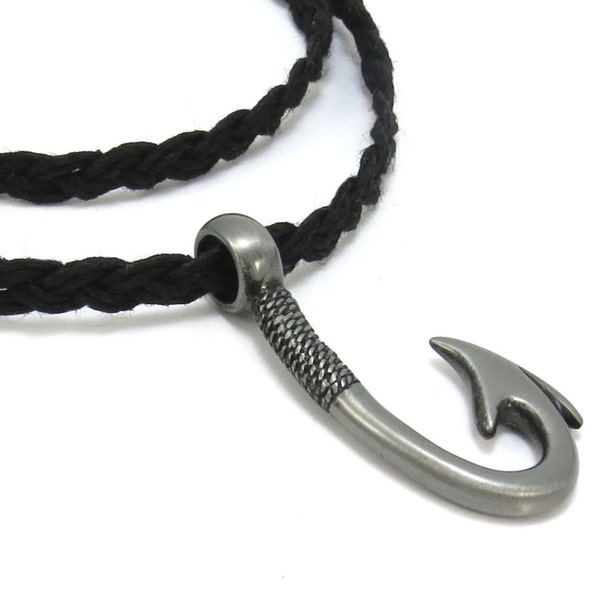 Fishhook Pendant - Fisherman and Fishing Gifts - Hemp Necklace with Devils Tale Fish hook