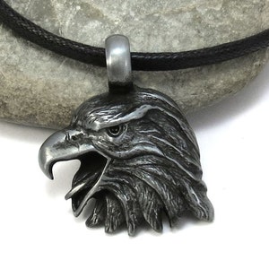 Eagle Necklace - Bald Eagle Pendant on Faux Leather Cord, American Patriotic Jewelry