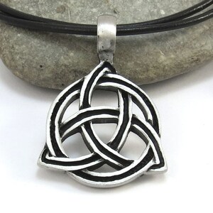 Celtic Knot Jewelry, Silver Celtic Knot Necklace with Leather Cord - Celtic Jewelry, Celtic Knotwork Pendant