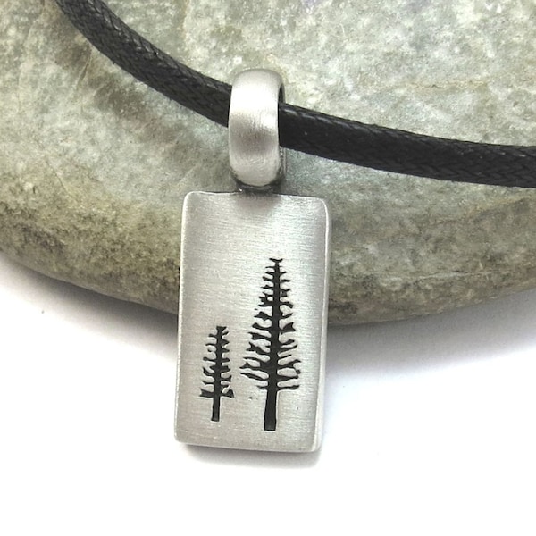 Nature Jewelry, Pine Tree Necklace with Vegan Leather Cord - Silver Tree Pendant, Hiking Woodland Jewelry