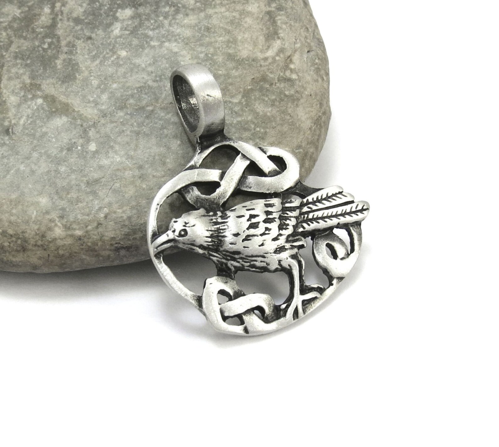 Celtic Knotwork Raven Necklace With Braided Leather Cord, Odin's Raven ...
