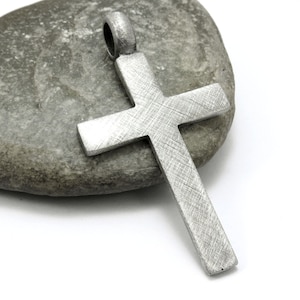 Large Simple Cross Pendant, Men's Jewelry Rustic Finished Big Cross Jewelry, Silver Cross Fine Pewter image 1