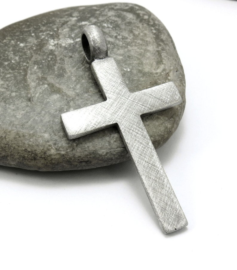 Large Simple Cross Pendant, Men's Jewelry Rustic Finished Big Cross Jewelry, Silver Cross Fine Pewter image 1