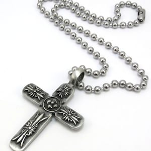 Large Cross Necklace, Men&#39;s Cross Pendant with Stainless Steel Chain - Christian Jewelry