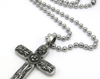 Large Cross Necklace, Men's Cross Pendant with Stainless Steel Chain - Christian Jewelry