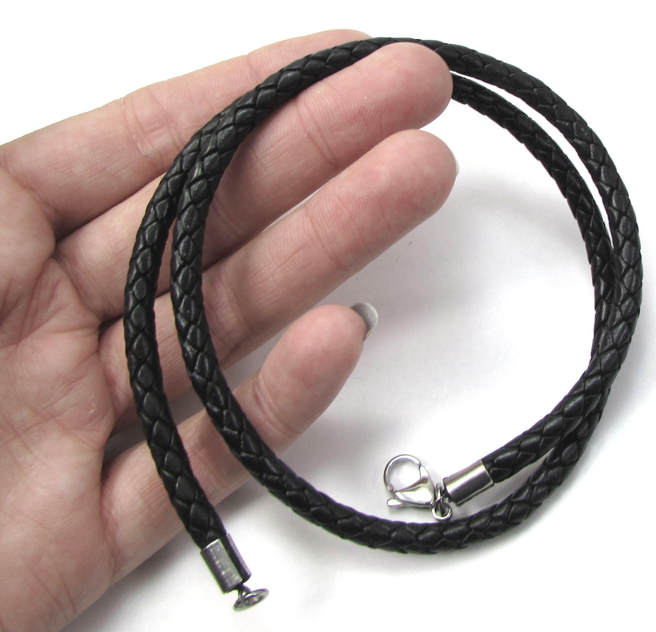 Large Pewter Cross Pendant Necklace, Thick Braided Leather  display picture 2