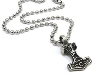 Thors Hammer Pendant, Stainless Steel Ball Chain - Silver Mens Mjolnir Necklace, Mens Jewelry