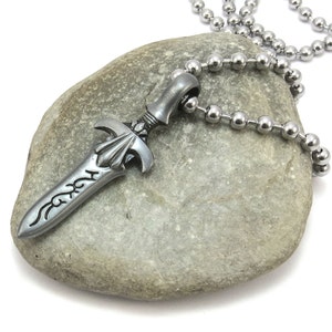 Men&#39;s Sword Jewelry, Sword Pendant with  Stainless Steel Chain - Pewter Fantasy Sword Necklace