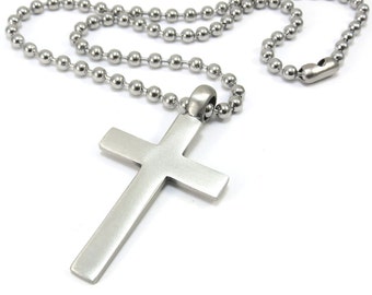 Men's Cross Necklace, Simple Cross Pendant with Stainless Steel Chain - Christian Jewelry