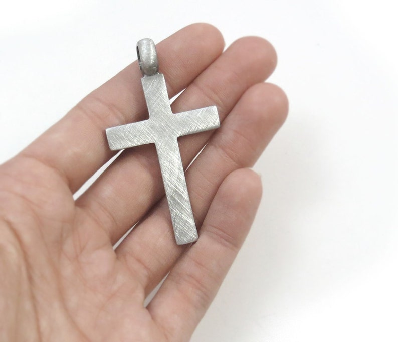 Large Simple Cross Pendant, Men's Jewelry Rustic Finished Big Cross Jewelry, Silver Cross Fine Pewter image 4