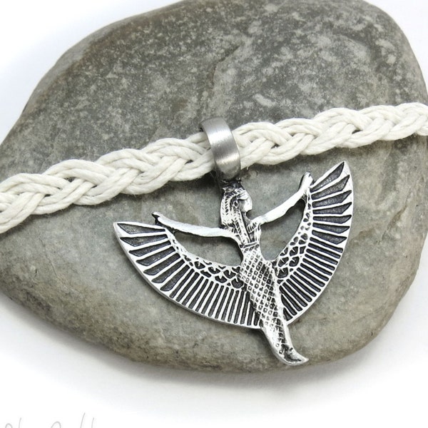 Isis Necklace, Hemp Necklace - Ancient Egyptian Jewelry, Winged Goddess Isis Pendant - Maat Jewelry