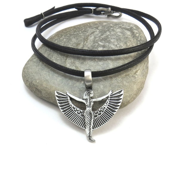 Egyptian Jewelry, Isis Necklace - Ma'at Necklace, Winged Egyptian Goddess Isis Pendant