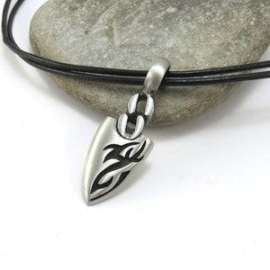 Mens Arrowhead Necklace, Native Style Jewelry - Tribal Arrowhead Pendant with Leather Cord