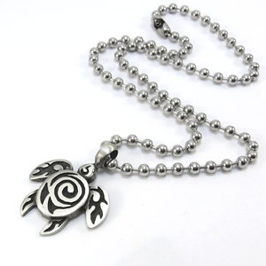 Sea Turtle Necklace, Stainless Steel Chain - Tribal Surfer Sea Turtle Pendant, Surfer Jewelry