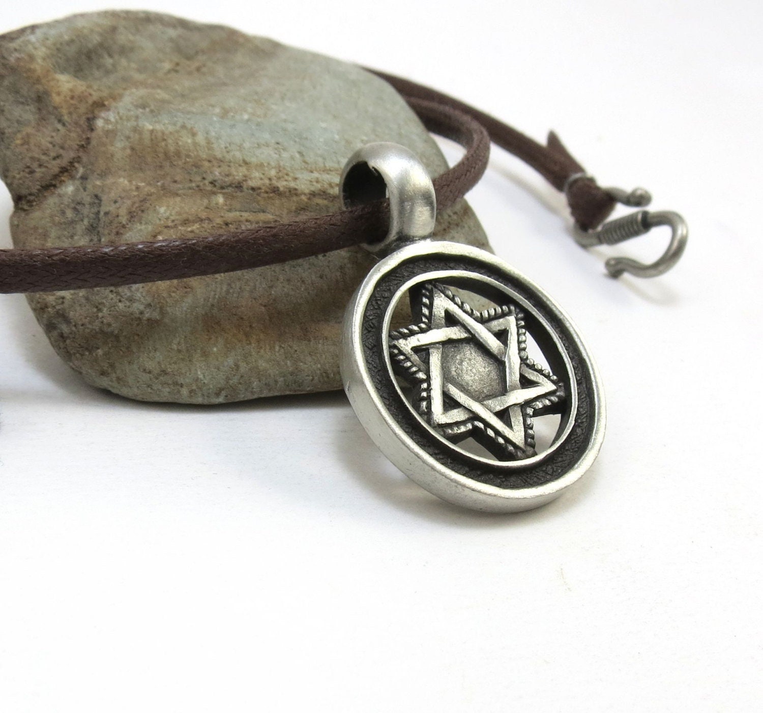 Star of David Necklace - Men's Jewish Jewelry, Rustic Pewter Star of David Pendant - Judaica