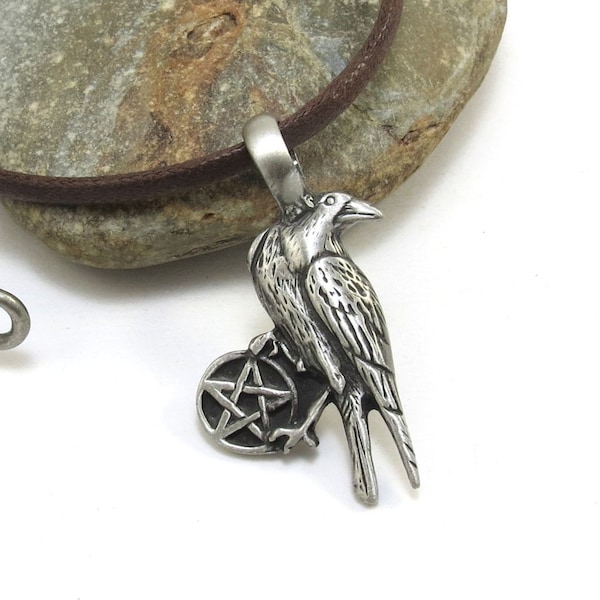 Pentagram Necklace - Raven Necklace with Pentacle, Pagan Jewelry - Crow Pendant