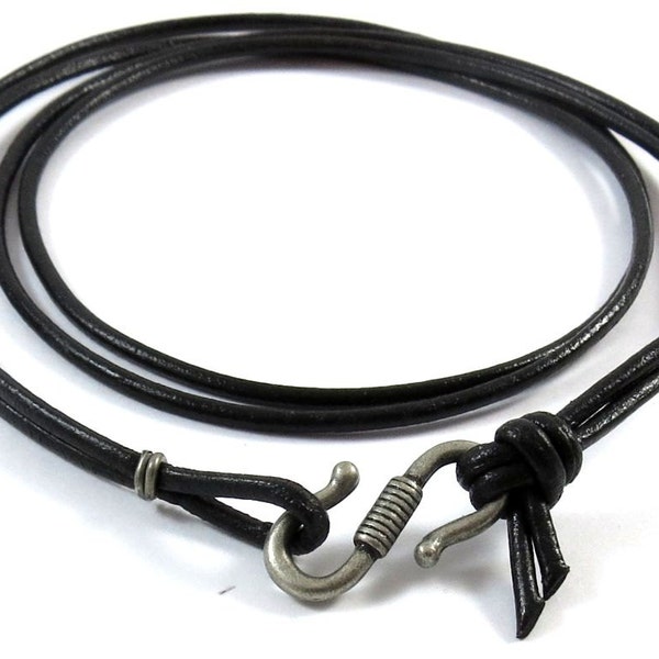 Double Leather Cord with Basic Hook Clasp - Black, Brown, Gray or Rustic Tan - Leather Necklace