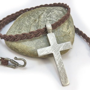 Hemp Cross Necklace - Christian Cross Jewelry, Large Rustic Cross Pendant, Mens Large Cross Necklace