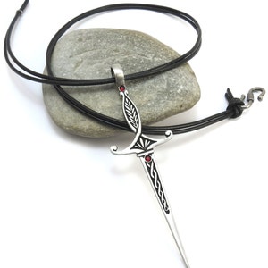 Large Celtic Knot Sword Necklace - Red or Blue Elven Sword Pendant - Celtic Jewelry