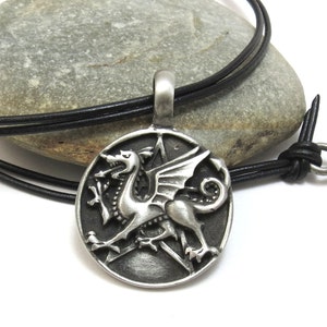 Dragon Necklace, Pentagram Pendant - Dragon and Pentacle Neckalce, Custom Leather Cord - Mens Jewelry, Wicca Jewelry - Dragon Pendant