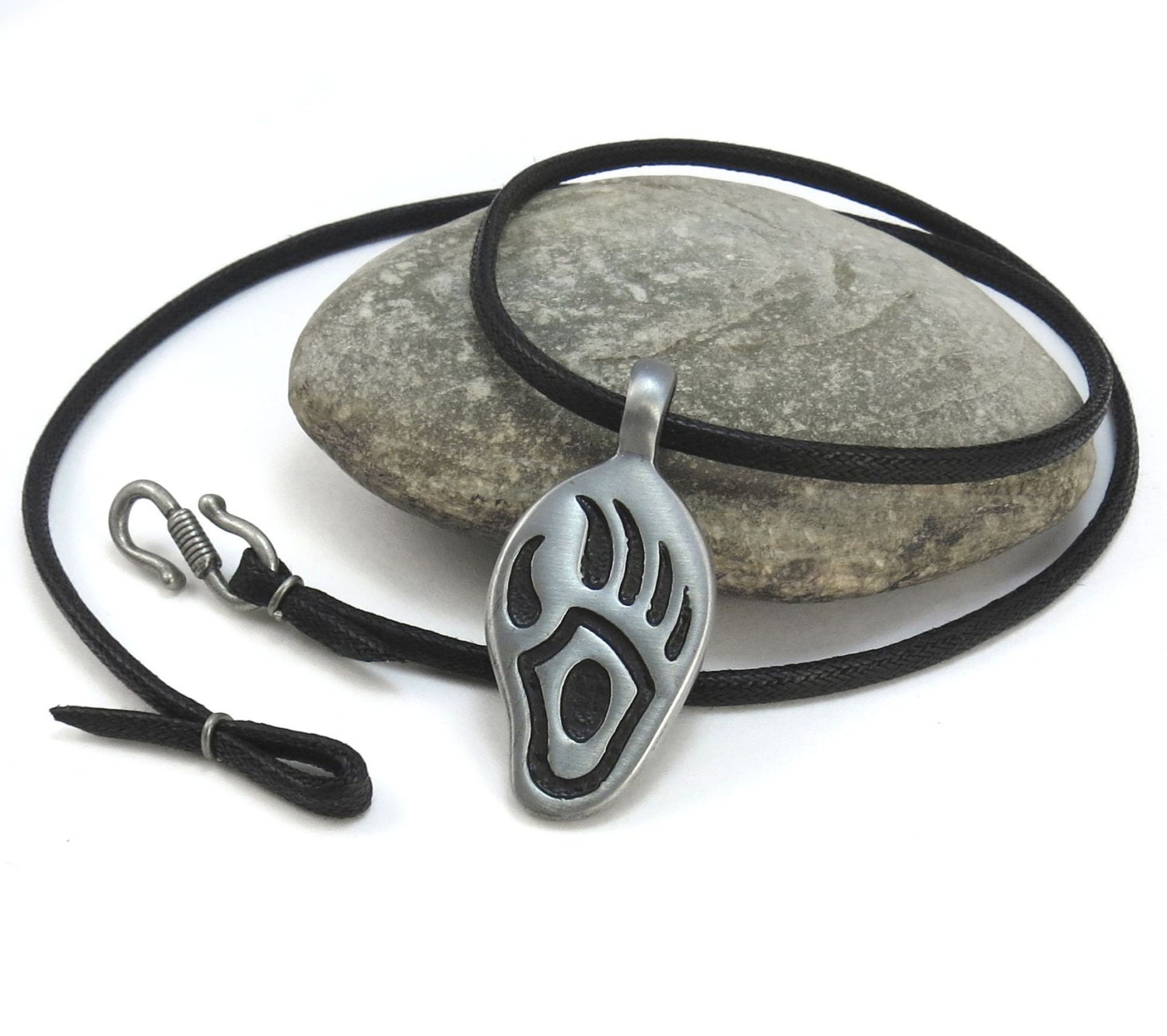 Ureinwohner Bär Halskette, Stammes Bären Paw Print Halskette - Schwarz, Braun oder Hellbraun Cord - Bären-Halskette