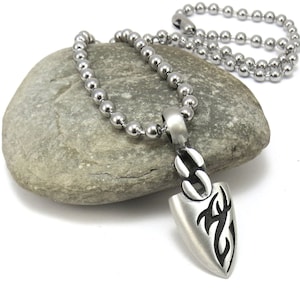Tribal Jewelry, Arrowhead Jewelry - Modern Arrowhead Necklace with Mens Stainless Steel Ball Chain