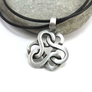 Celtic Jewelry, infinity Knot Pendant, Celtic Knotwork Necklace - Leather Cord in Black, Brown, Gray, Tan