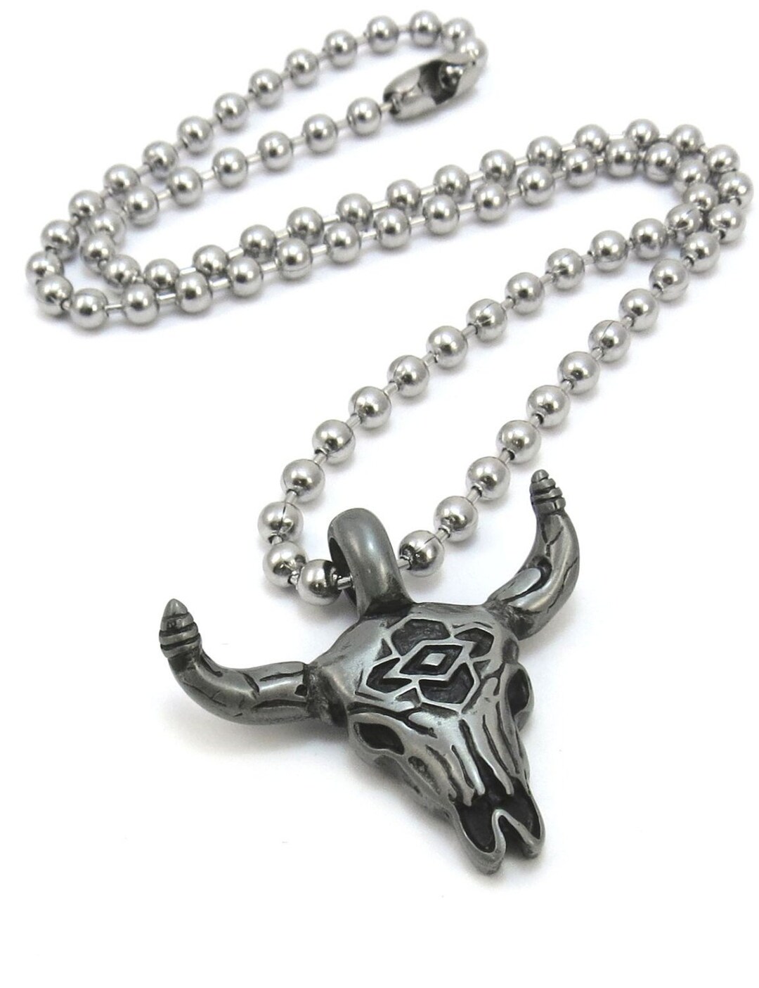 Bull Skull Necklace Men's Jewelry, Southwestern Skull Pendant, Men's