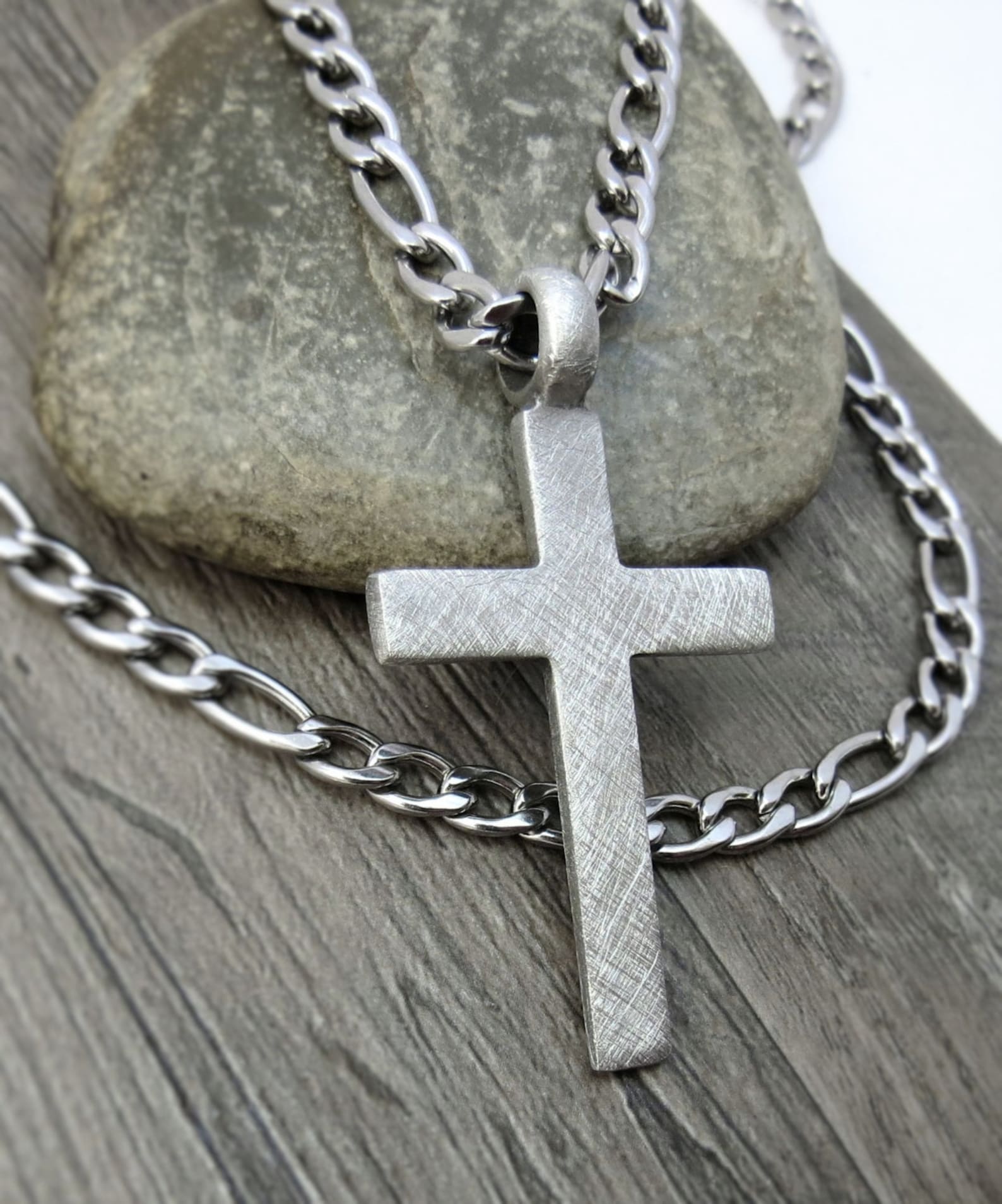 Men's Cross Necklace, Christian Jewelry Rustic Cross Pendant With Bulky