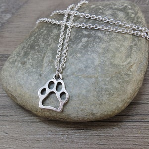 Animal Lover Gift, Paw Print Necklace - Paw Pendant, Animal Jewelry with Steel Silver Chain - Paw Print Charm, Dog Jewelry