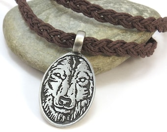 Wolf Jewelry, Hemp Necklace with Wolf Pendant - Woodland Wolf / Husky Necklace, Custom Hemp Necklace, Nature Jewelry