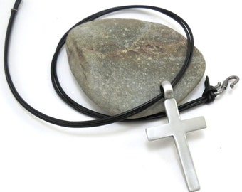 Large Simple Cross Necklace, Large Cross Pendant - Mens Cross Necklace