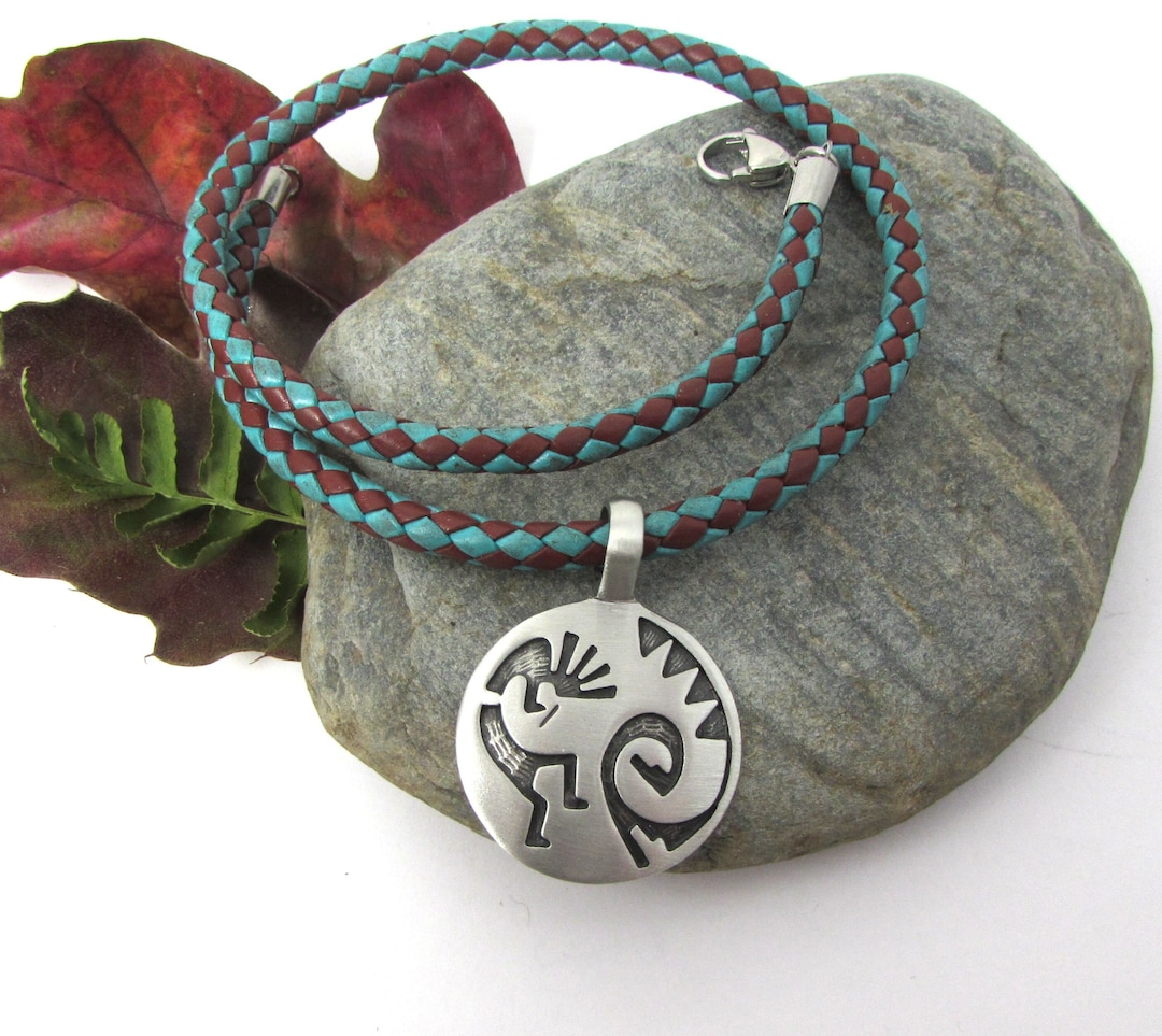 Native American Kokopelli Necklace, Thick Leather Cord Necklace, Luck
