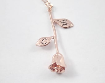 Rose Flower Necklace, Personalized Initial Beauty And Beast Jewelry, Bridesmaid Necklace, Gift For Mother Girlfriend and Sister, Rose Flower