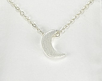 Silber Mond Halskette, Halbmond Minimalist Halskette, Einfache Sterling Silber Mond Schmuck, Liebe und Freundschaft Halskette