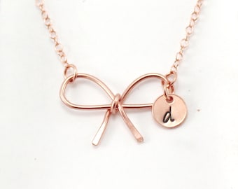 Rose Gold Bow Tie Necklace, 14K Rose Gold Filled Wire Knot Tie Necklace, Love And Friendship Promise necklace